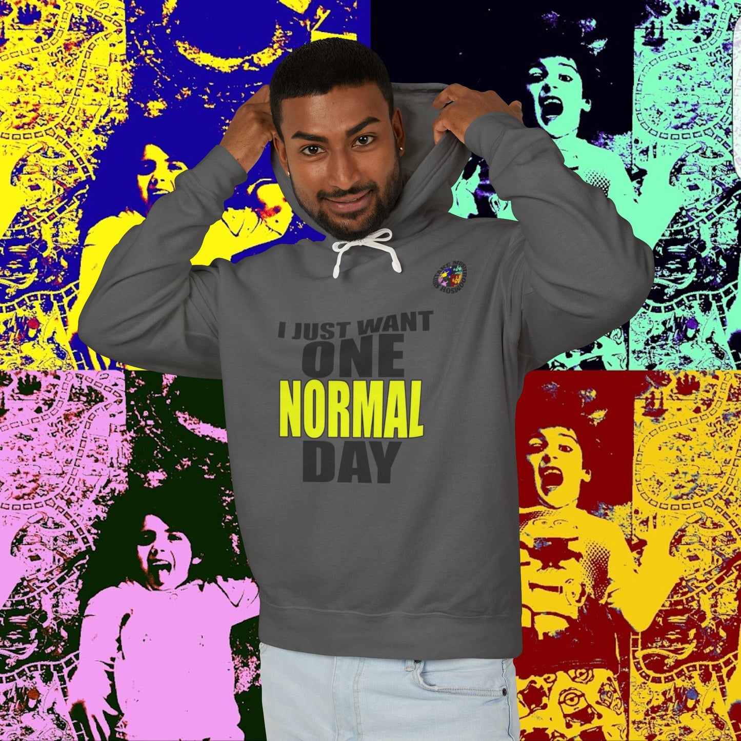I JUST WANT ONE NORMAL DAY! Hoodie, Lightweight Sweatshirt for Everyday Comfort, Unisex Casual Wear, Gift for Friends, Relaxation Clothing