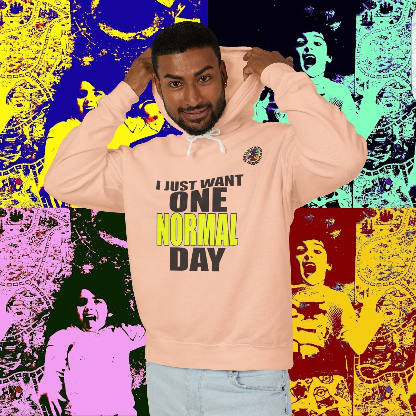 I JUST WANT ONE NORMAL DAY! Hoodie, Lightweight Sweatshirt for Everyday Comfort, Unisex Casual Wear, Gift for Friends, Relaxation Clothing