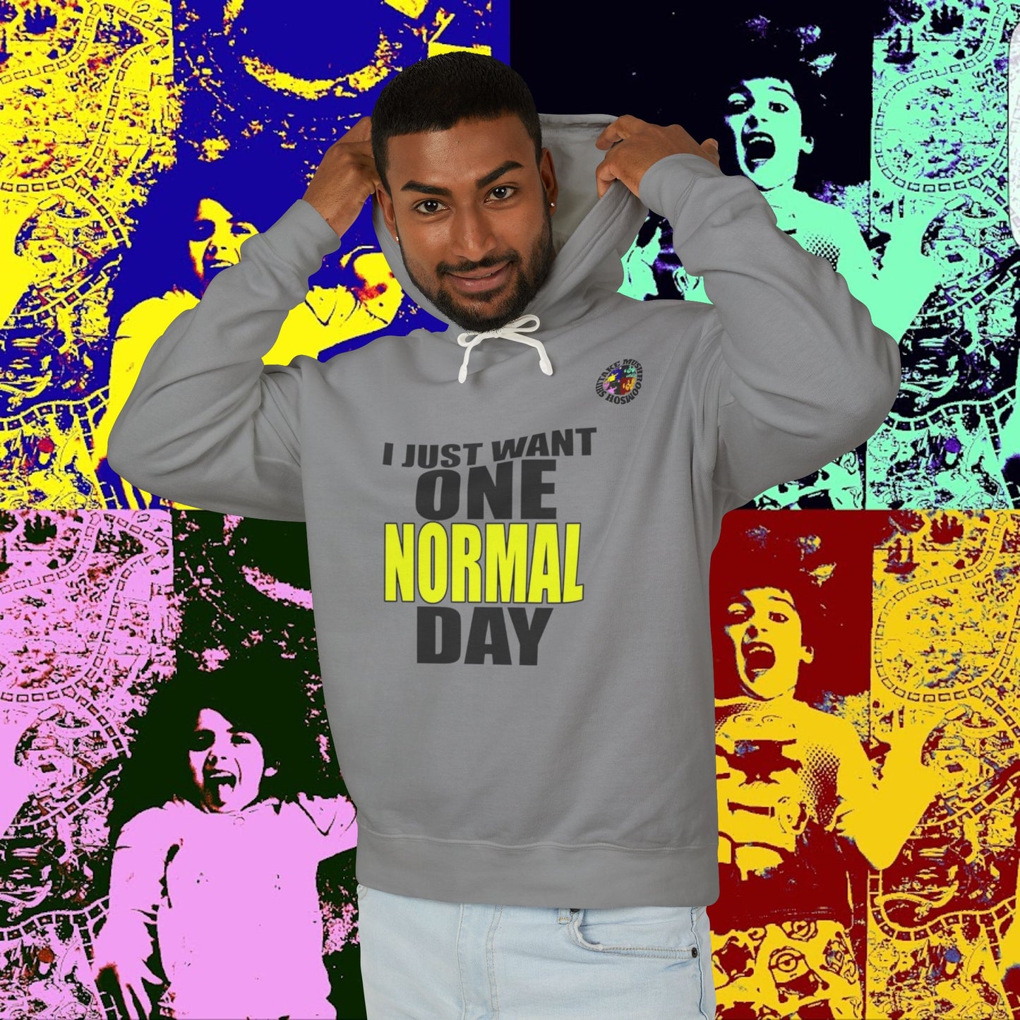 I JUST WANT ONE NORMAL DAY! Hoodie, Lightweight Sweatshirt for Everyday Comfort, Unisex Casual Wear, Gift for Friends, Relaxation Clothing