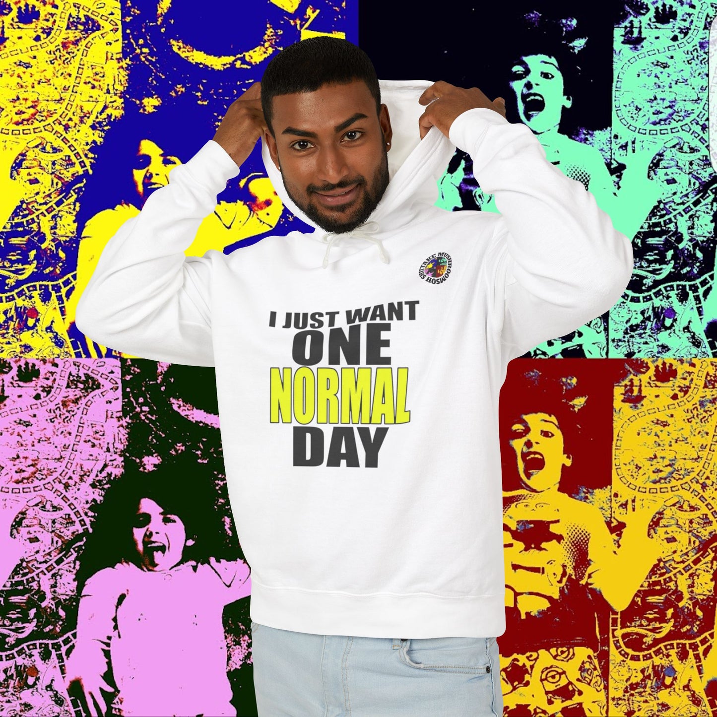 I JUST WANT ONE NORMAL DAY! Hoodie, Lightweight Sweatshirt for Everyday Comfort, Unisex Casual Wear, Gift for Friends, Relaxation Clothing