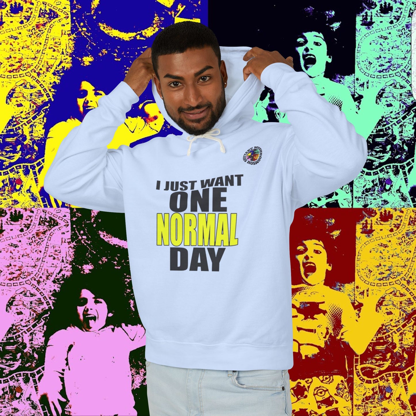 I JUST WANT ONE NORMAL DAY! Hoodie, Lightweight Sweatshirt for Everyday Comfort, Unisex Casual Wear, Gift for Friends, Relaxation Clothing
