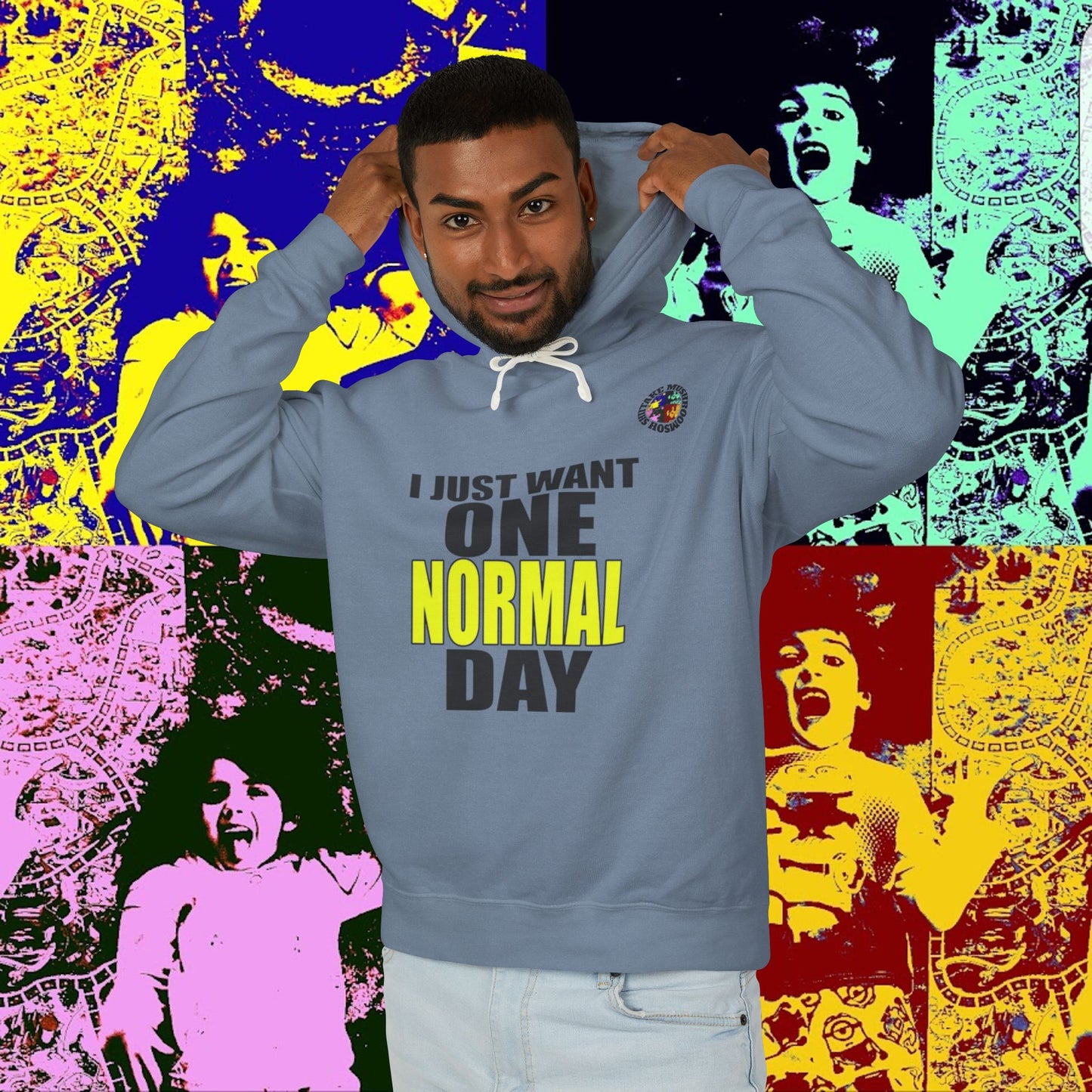 I JUST WANT ONE NORMAL DAY! Hoodie, Lightweight Sweatshirt for Everyday Comfort, Unisex Casual Wear, Gift for Friends, Relaxation Clothing