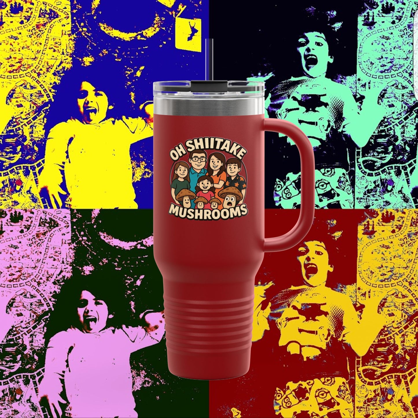 OhShiitakeMushrooms FAM! - Vibrant Insulated Travel Mug for Daily Adventures, 40oz Beverage Tumbler
