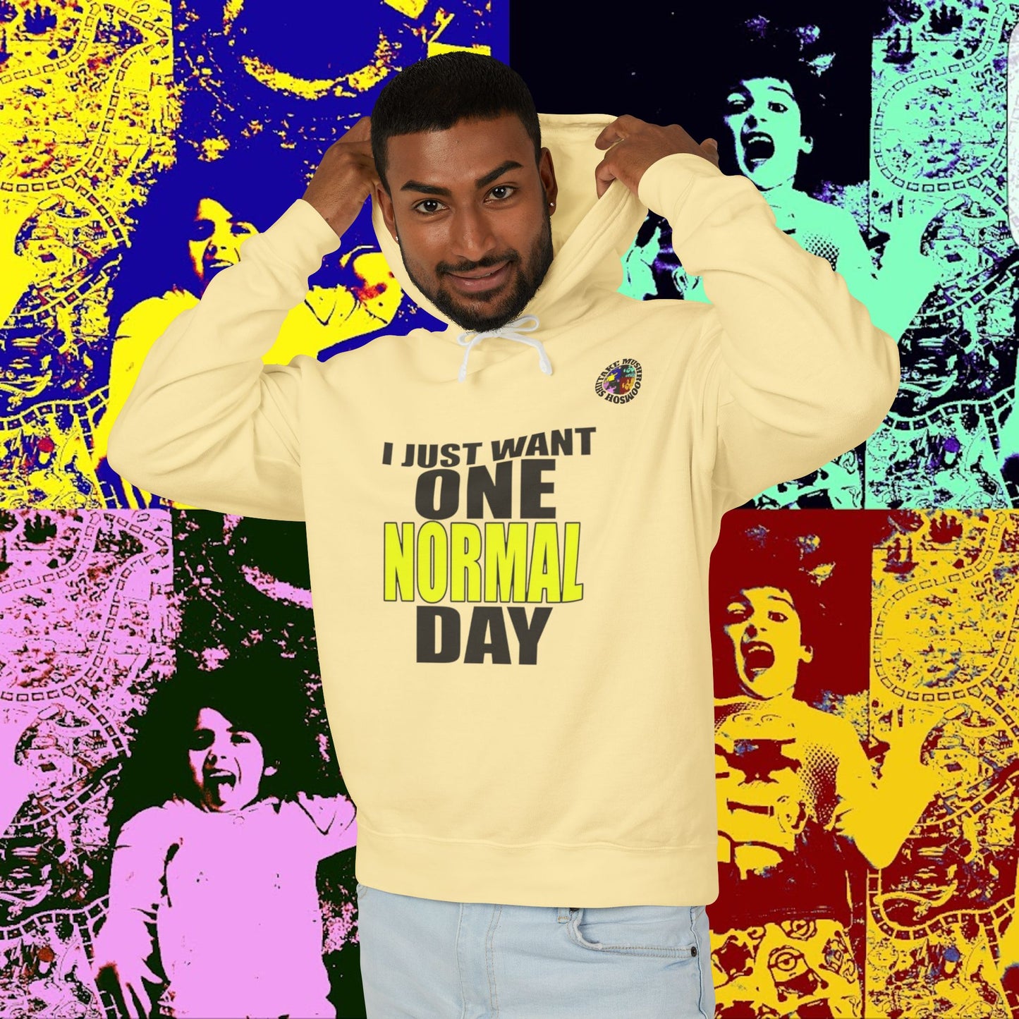 I JUST WANT ONE NORMAL DAY! Hoodie, Lightweight Sweatshirt for Everyday Comfort, Unisex Casual Wear, Gift for Friends, Relaxation Clothing